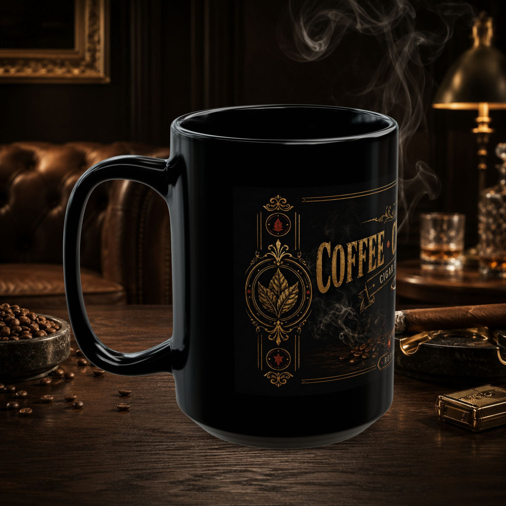 Coffee • Cigars • Repeat Black Ceramic Mug — 15oz