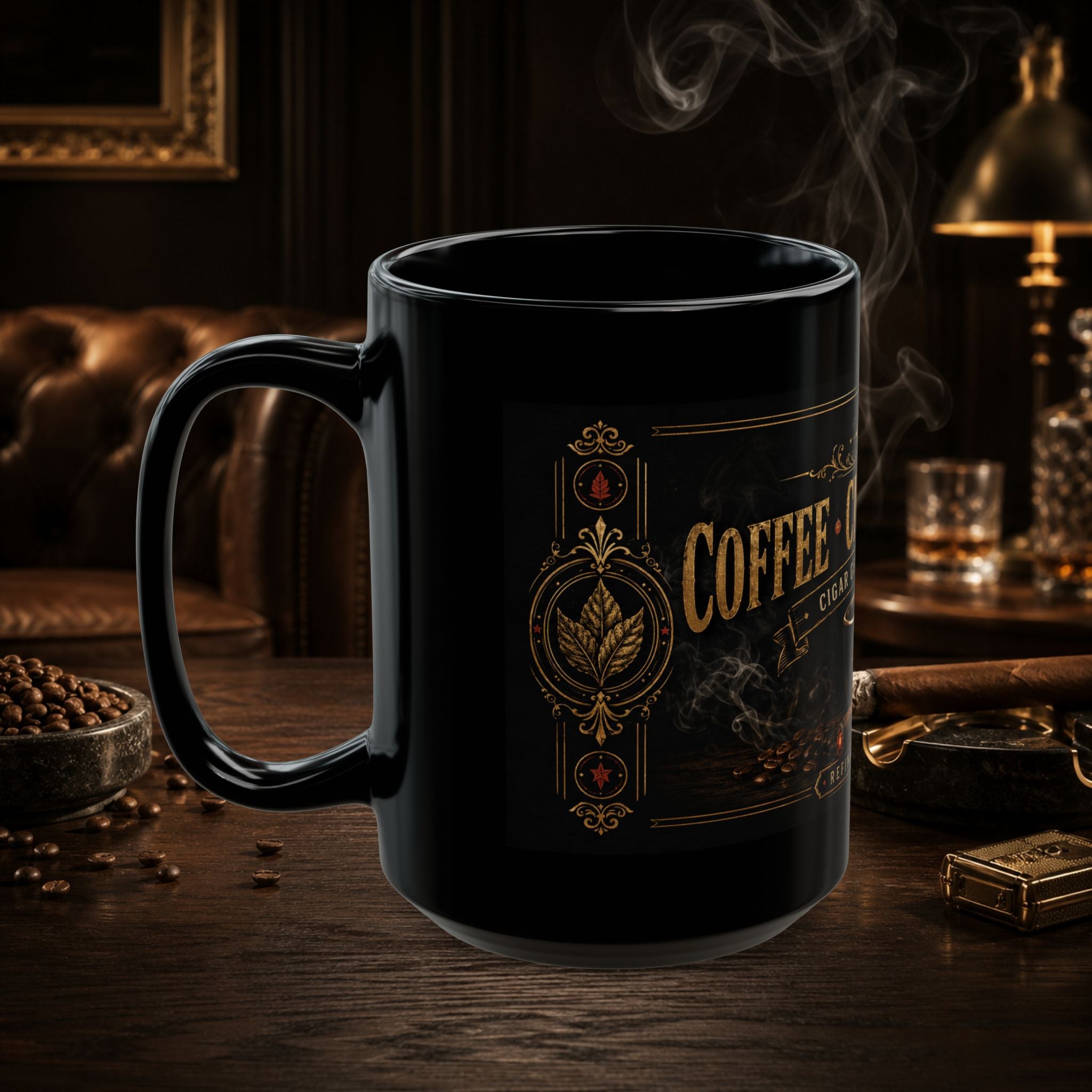 Coffee • Cigars • Repeat Black Ceramic Mug — 15oz