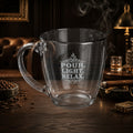 Engraved Glass Mug — "Pour. Light. Relax. Vintage Lounge Emblem" Tapered 15.5 oz