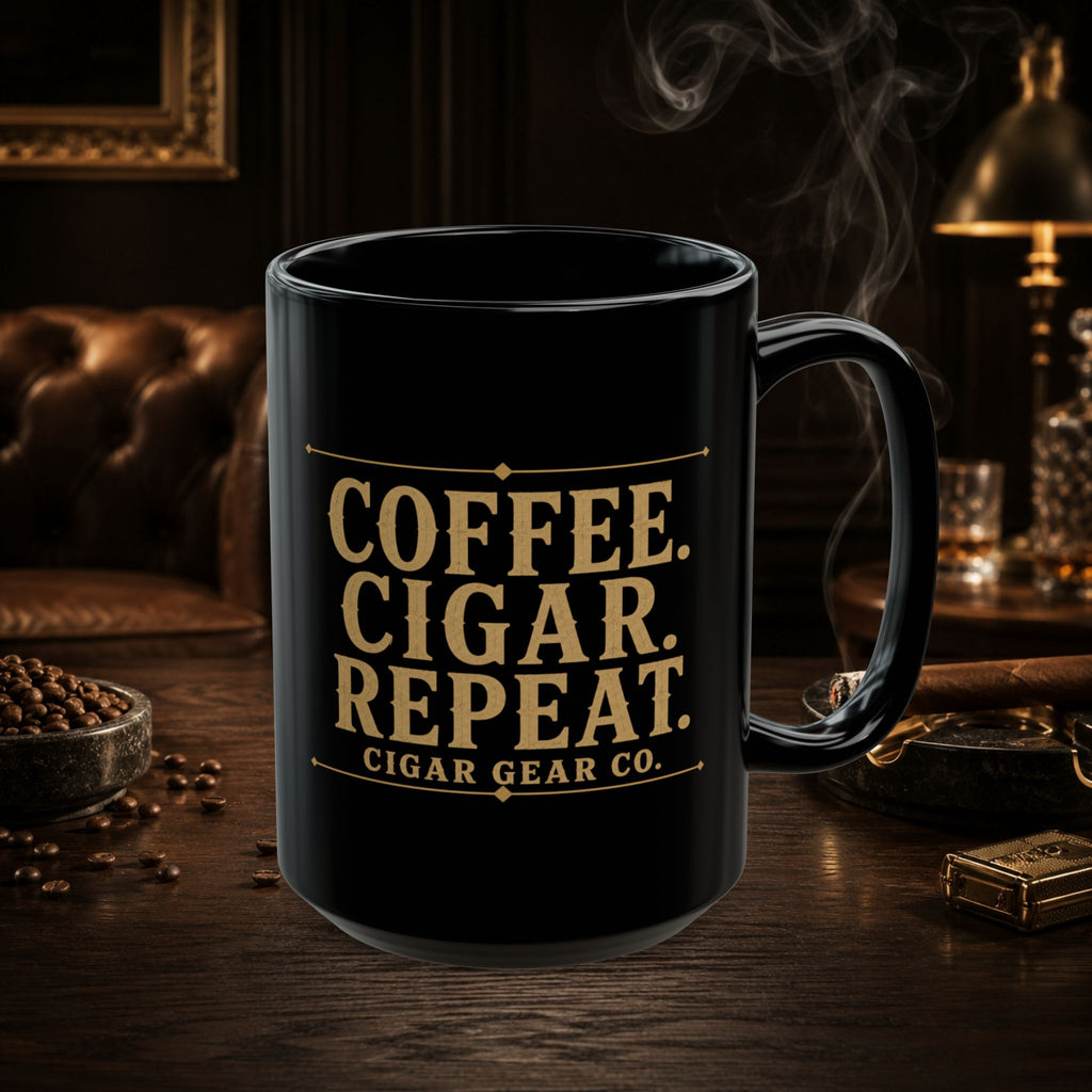 Vintage Coffee Cigar Repeat Black Mug – Vintage Cigar Gear Design (15oz)