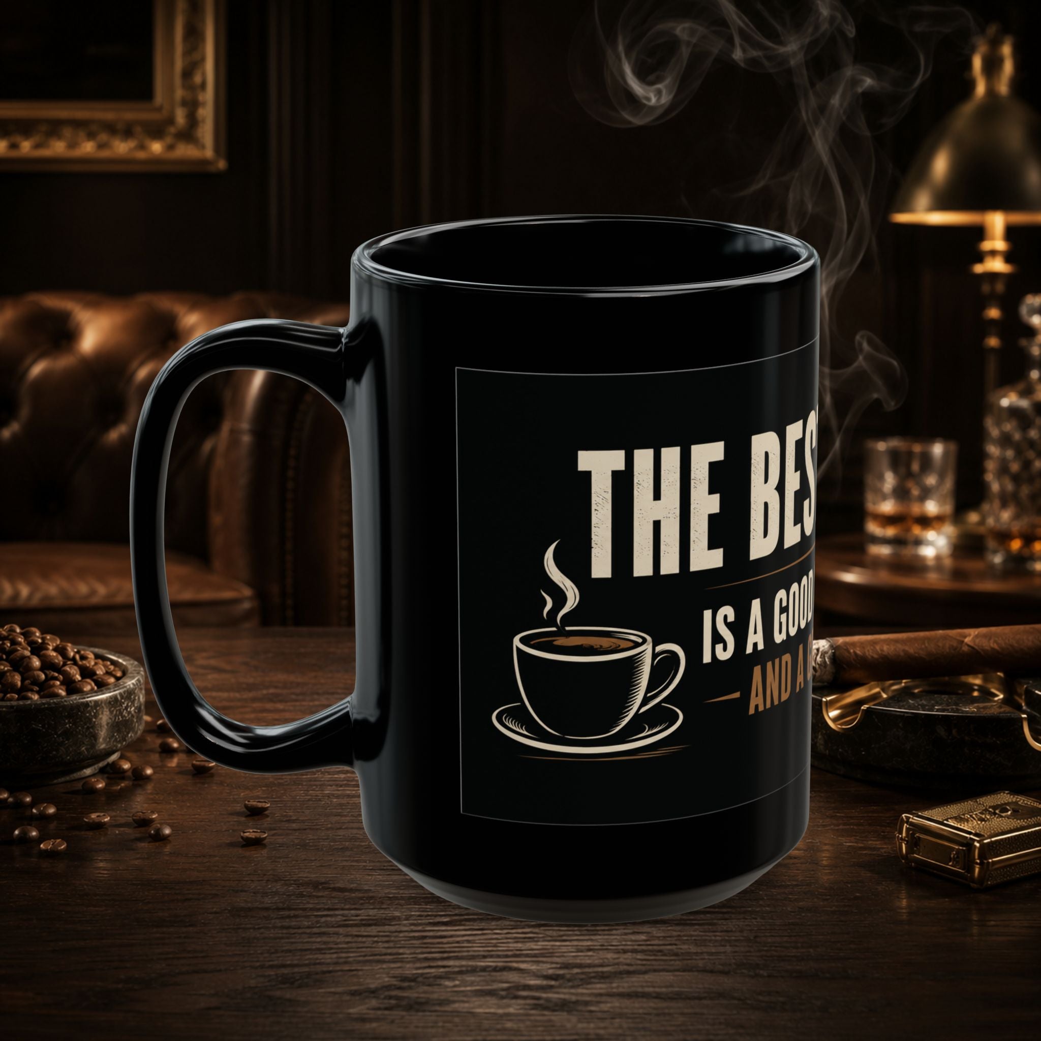 The best therapy Black Ceramic Mug — 15oz