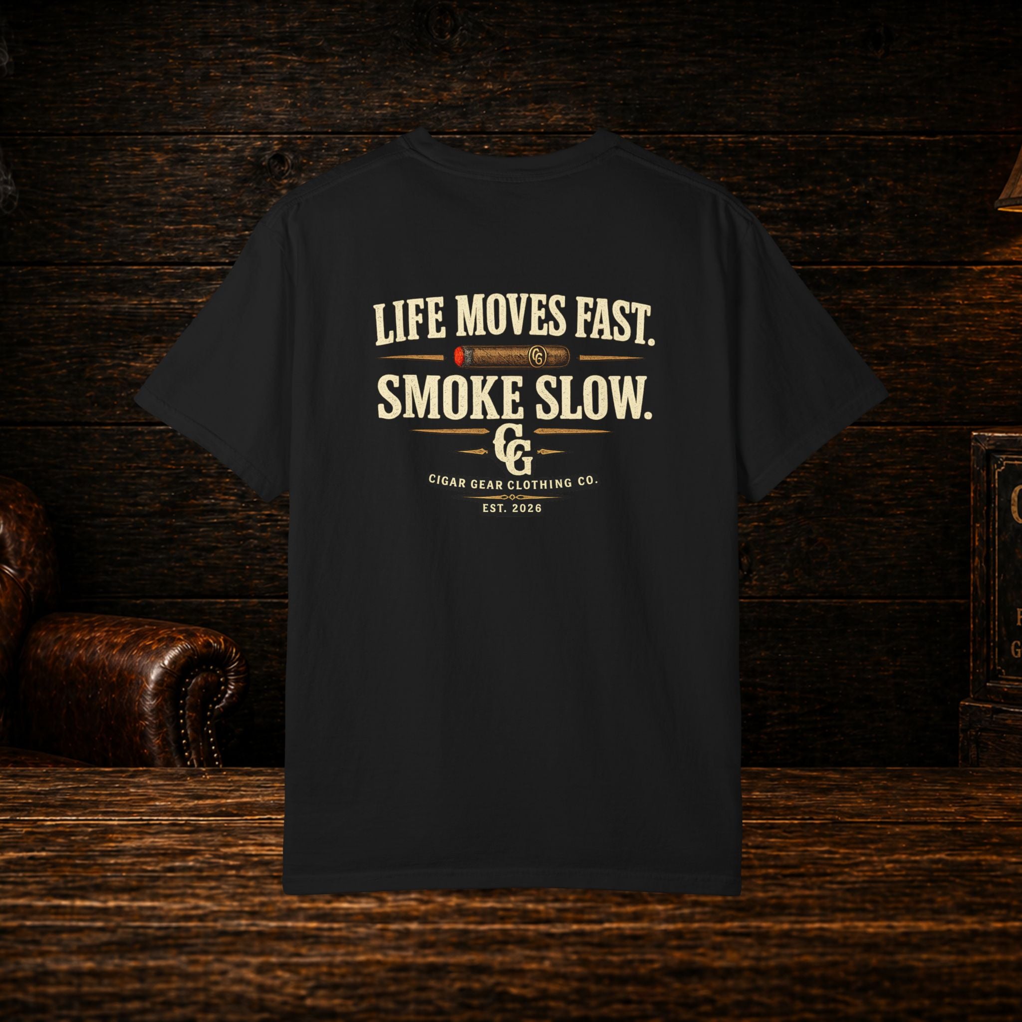 Life Moves Fast. Smoke Slow. | Cigar Gear Graphic T-Shirt