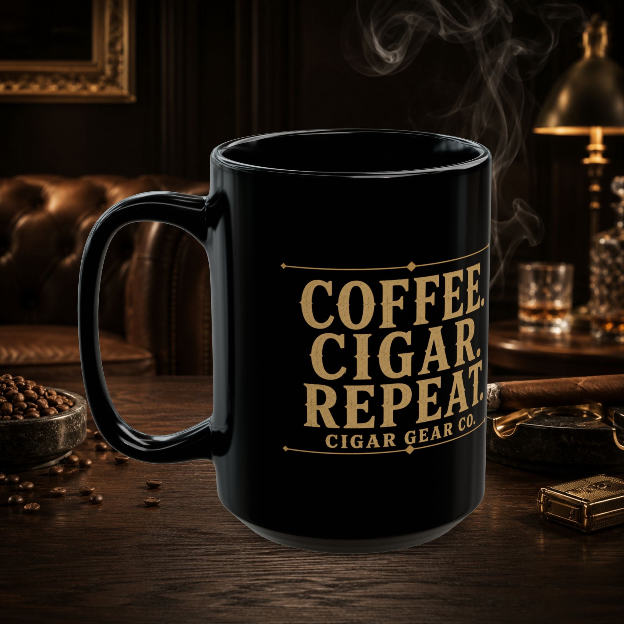 Vintage Coffee Cigar Repeat Black Mug – Vintage Cigar Gear Design (15oz)