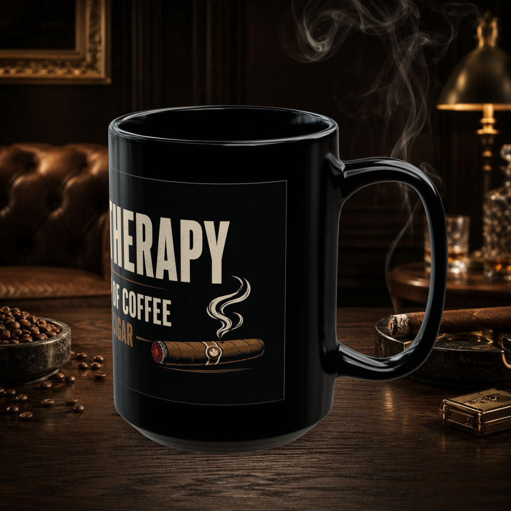 The best therapy Black Ceramic Mug — 15oz