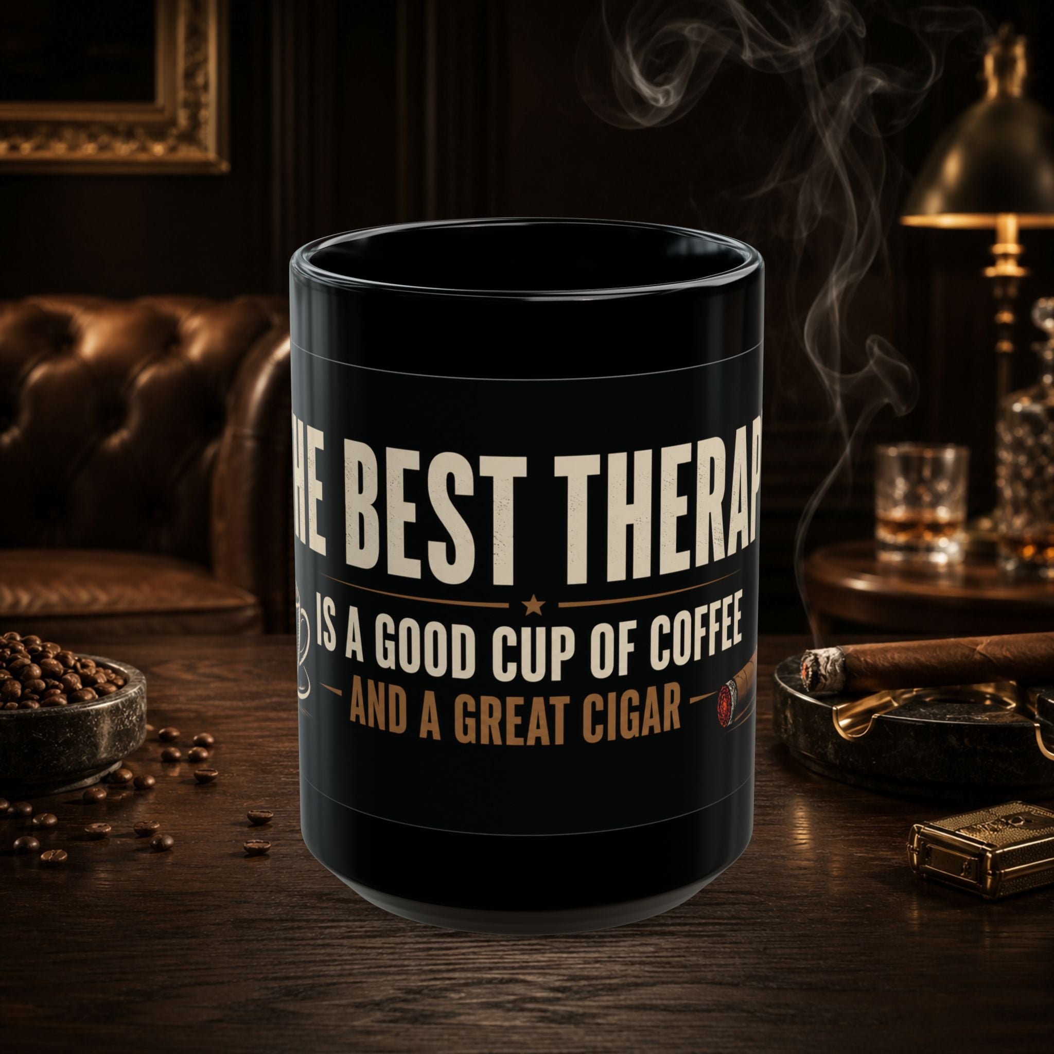 The best therapy Black Ceramic Mug — 15oz